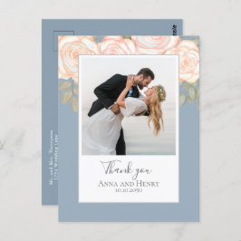 Postal Boda Foto Elegante Dusty Blue Gracias