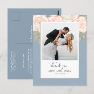 Postal Boda Foto Elegante Dusty Blue Gracias