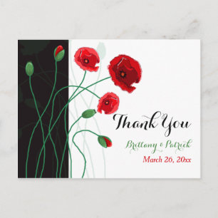 Postal Boda FOTO Gracias Postcard   Red Poppies