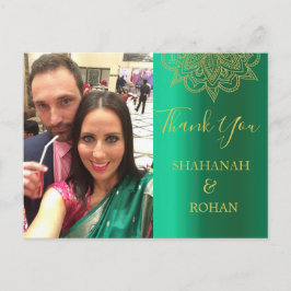 Postal Boda Foto Green Gold Indian Style Gracias