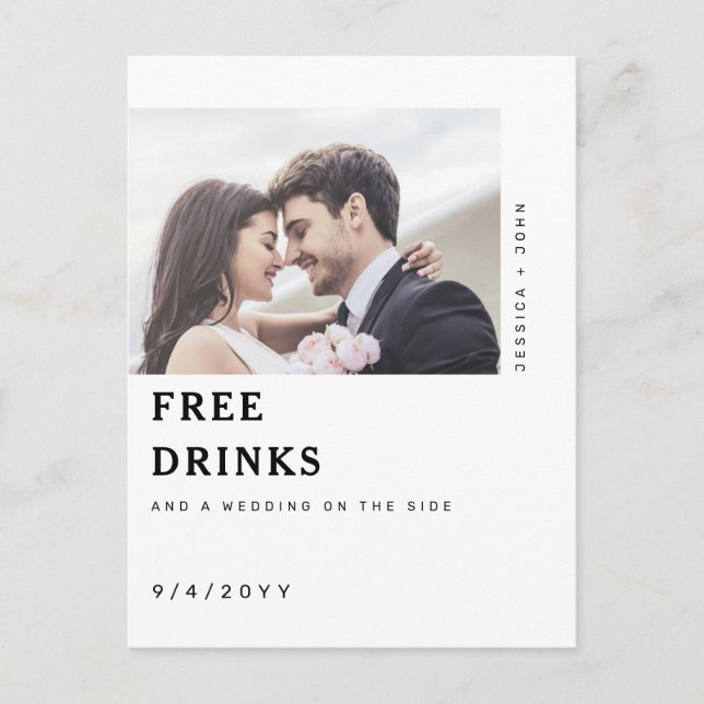 Postal Boda fotográfica con bebidas gratis divertidas sal (Anverso)