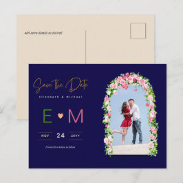 Postal Boda fotográfica salva la fecha de la floral rosa 