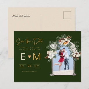 Postal Boda fotográfica salva la fecha floral verde esmer