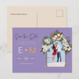 Postal Boda fotográfica Salvar la Floral de oro púrpura d