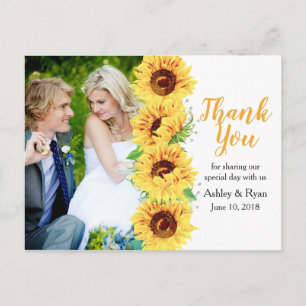 Postal Boda fotográfico amarillo girasol gracias