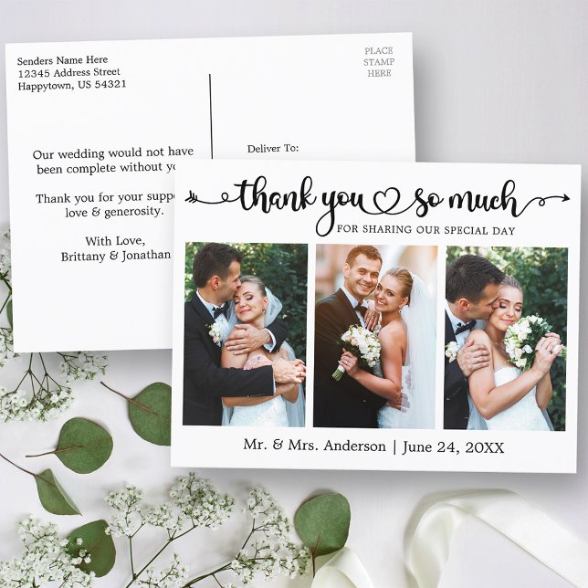 Postal Boda fotográfico Calligraphy Heart 3 Gracias (Customize to change your personalized text size or text style.)