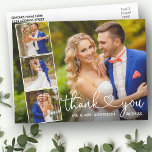 Postal Boda fotográfico Calligraphy Heart 4 Gracias<br><div class="desc">Moderna caligrafía elegante guión Boda del corazón 4 Collage de fotos Gracias Postcard</div>