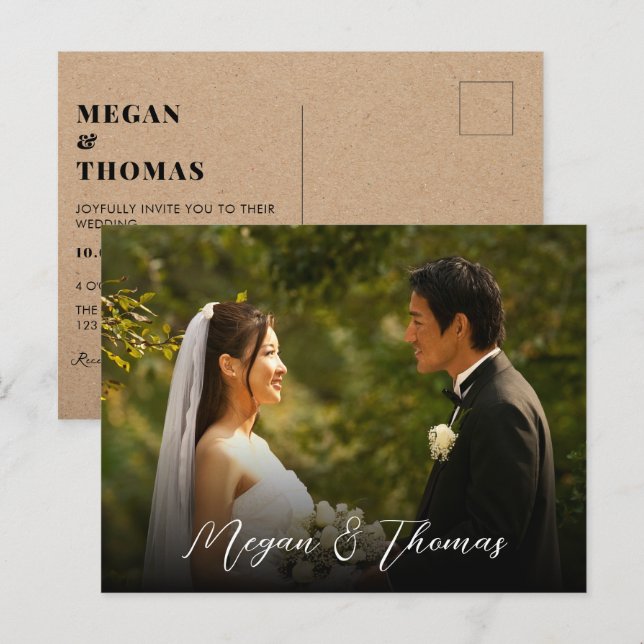 Postal Boda fotográfico clásico y elegante (Anverso / Reverso)