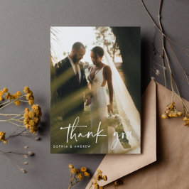 Postal Boda fotográfico con guión moderno Gracias Postcar