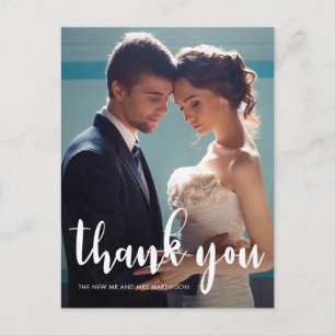 Postal Boda fotográfico con guión moderno Gracias Postcar