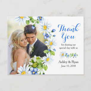 Postal Boda fotográfico de Blue White Country Daisy Graci