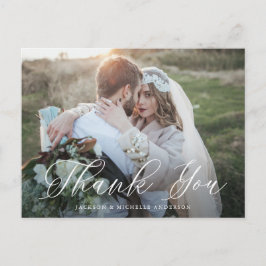 Postal Boda fotográfico de caligrafía elegante blanca gra