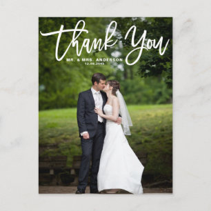 Postal Boda fotográfico de caligrafía moderna Gracias