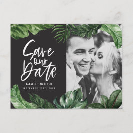 Postal Boda fotográfico de follaje tropical y con letras
