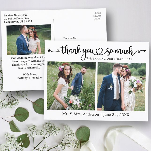 Postal Boda fotográfico de guiones de caligrafía Heart 3  (Customize to change your personalized text size or text style.)