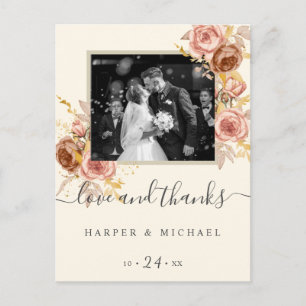 Postal Boda fotográfico de rosas de champagne gracias pos