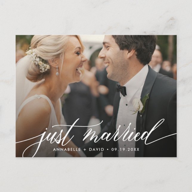 Postal Boda fotográfico elegante recién casado (Anverso)