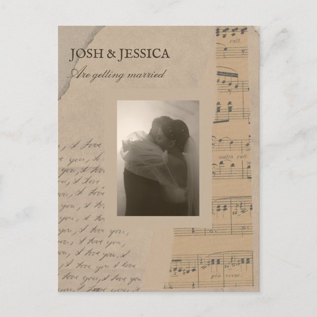 Postal Boda fotográfico estético de papel de época (Anverso)