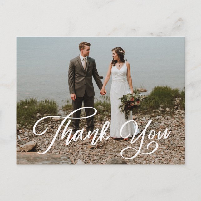 Postal Boda fotográfico manuscrito Gracias Postcard (Anverso)