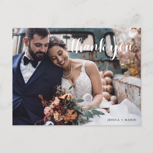 Postal Boda fotográfico manuscrito Gracias Postcard (Anverso)