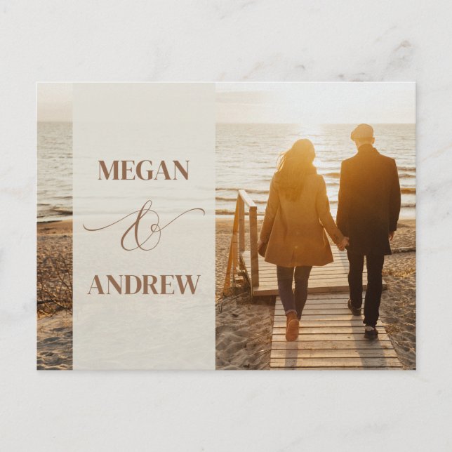 Postal Boda fotográfico minimalista de Beige (Anverso)