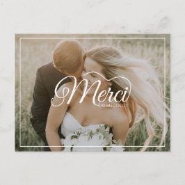 Postal Boda fotográfico moderno con escritura blanca Merc