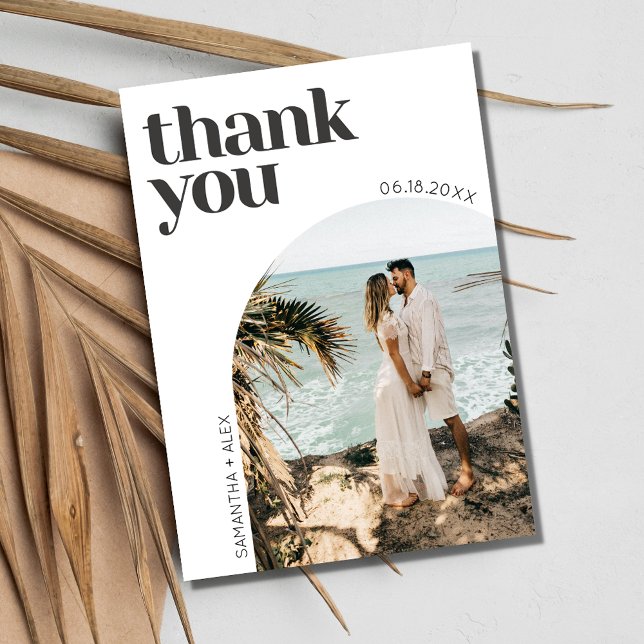 Postal Boda fotográfico moderno de arte Minimalista Graci (Modern Minimalist Arch Photo Wedding Thank You Postcard)