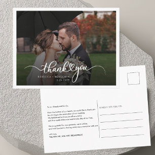 Postal Boda fotográfico moderno manuscrito Gracias