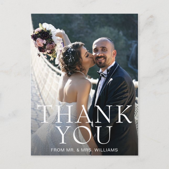 Postal Boda fotográfico moderno sencillo gracias (Anverso)