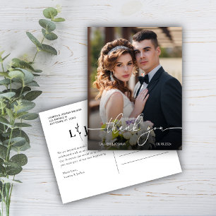 Postal Boda fotográfico monograma Gracias