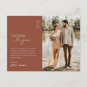 Postal Boda fotográfico Naranja quemado Gracias Postcard