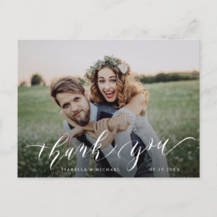 Postal Boda fotográfico rústico de caligrafía simple grac
