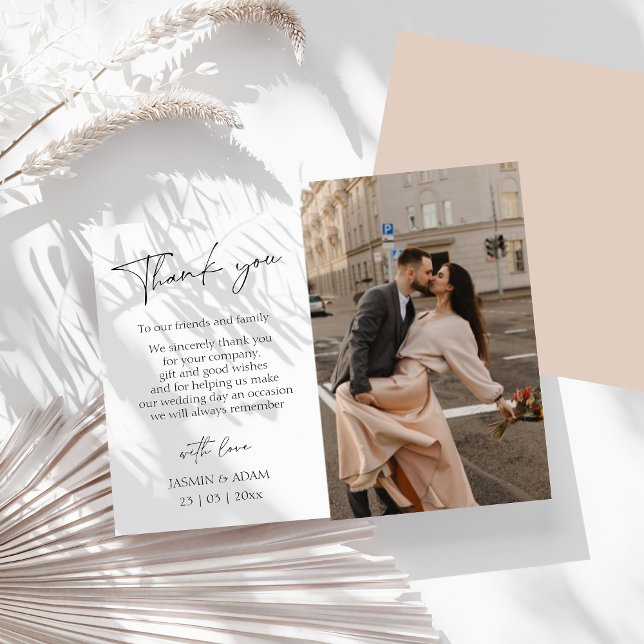 Postal Boda fotográfico sencillo con guión simple de Rubo (Simple Pink Script Photo Wedding Thank You Postcard)