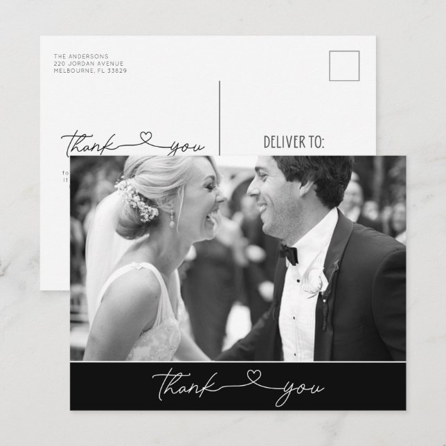 Postal Boda fotográfico sencillo de guiones de corazón (Anverso / Reverso)