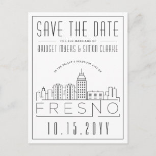 Postal Boda Fresno   Estilizado Skyline Guardar la fecha
