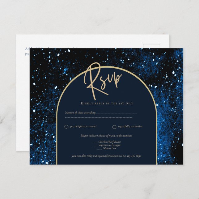 Postal Boda Galaxy Starry Night Navy Blue Gold (Anverso / Reverso)