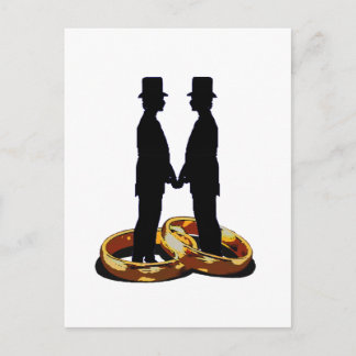 Postal Boda Gay Groom Gold Anillos Matrimonios Arte