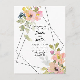 Postal Boda geométrico acuarela rosa floral