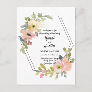 Postal Boda geométrico floral acuarela