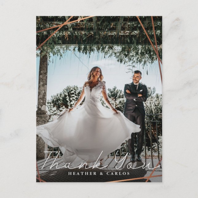 Postal Boda Geométrico Oro Moderno Gracias (Anverso)