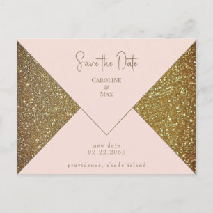 Postal Boda Glam Rosa y Dorado Save the Date
