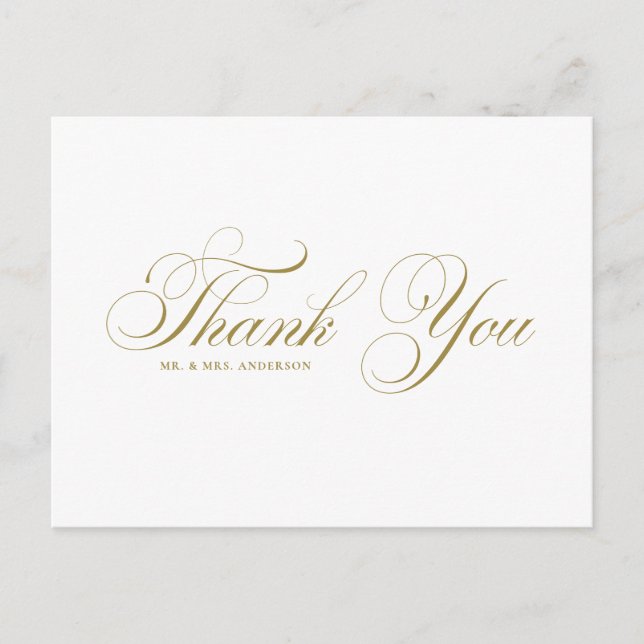Postal Boda Gold Elegant Flourish Script Gracias (Anverso)