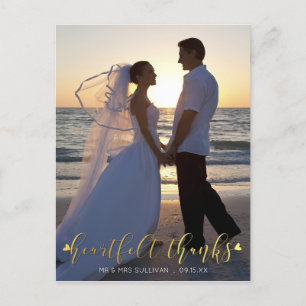 Postal Boda Gold HEARTFELT GRACIAS A Fotos frontales/tras