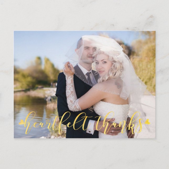 Postal Boda Gold HEARTFELT GRACIAS A Fotos frontales/tras (Anverso)