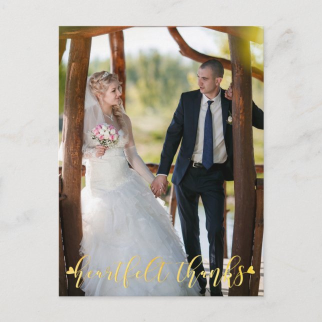 Postal Boda Gold HEARTFELT GRACIAS, Fotos frontales/trase (Anverso)