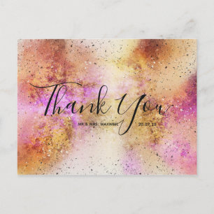 Postal Boda Gold Pink Sky Gracias Postcard Script