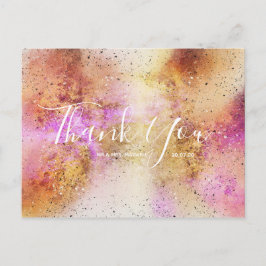 Postal Boda Gold Pink Sky Gracias Postcard Script