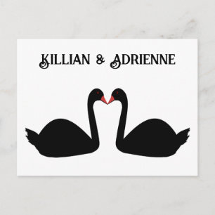 Postal Boda Gótica Besando Cisnes Negros