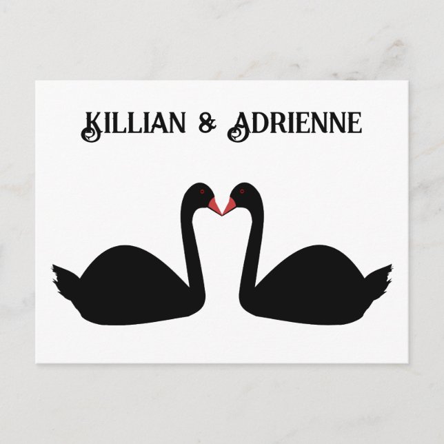 Postal Boda Gótica Besando Cisnes Negros (Anverso)