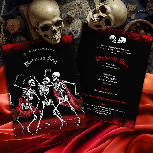 Postal Boda gótico de esqueletos de danza de muerte roja (Subido por el creador)